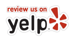 The image features a logo with the text  YELP  prominently displayed, indicating the presence of a Yelp review page for a business.
